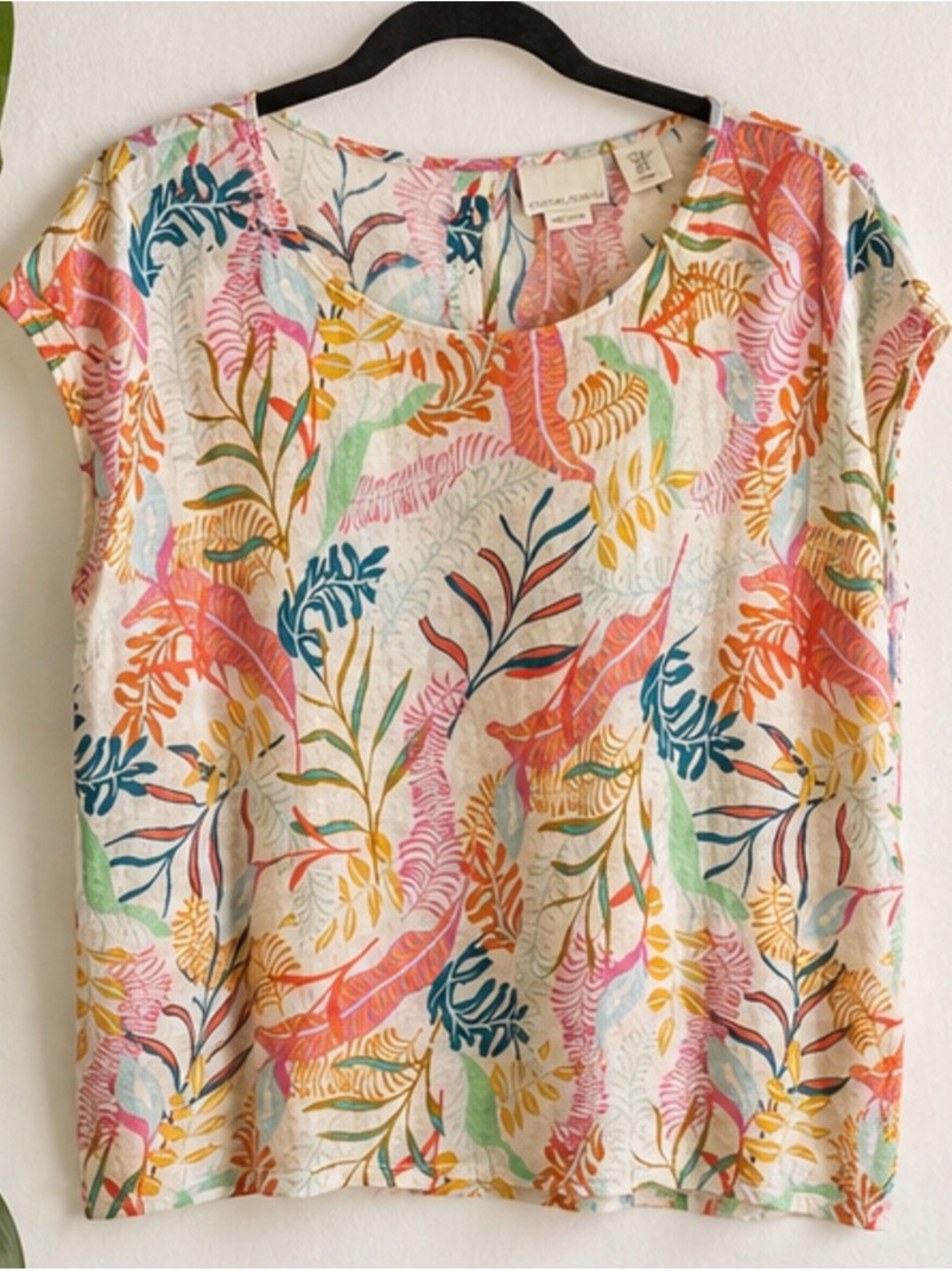 Cynthia Rowley Linen Tropical Blouse XL Button Back Coastal Boho Top Resortwear - Picture 3 of 13